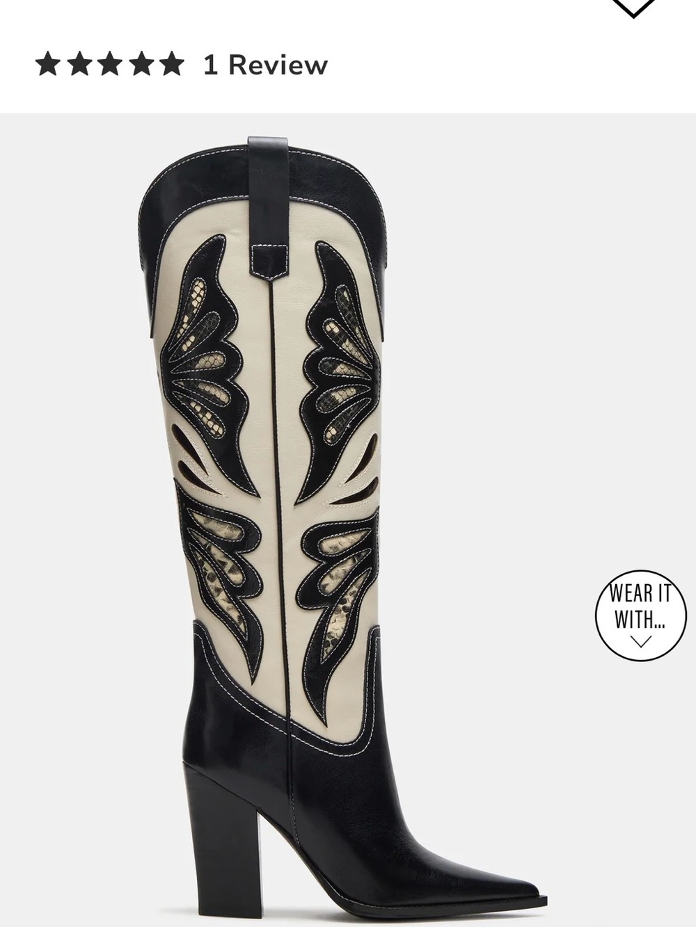 Steve Madden Black and Cream Western Knee-High Embroidered Boots - Picture 5 of 7